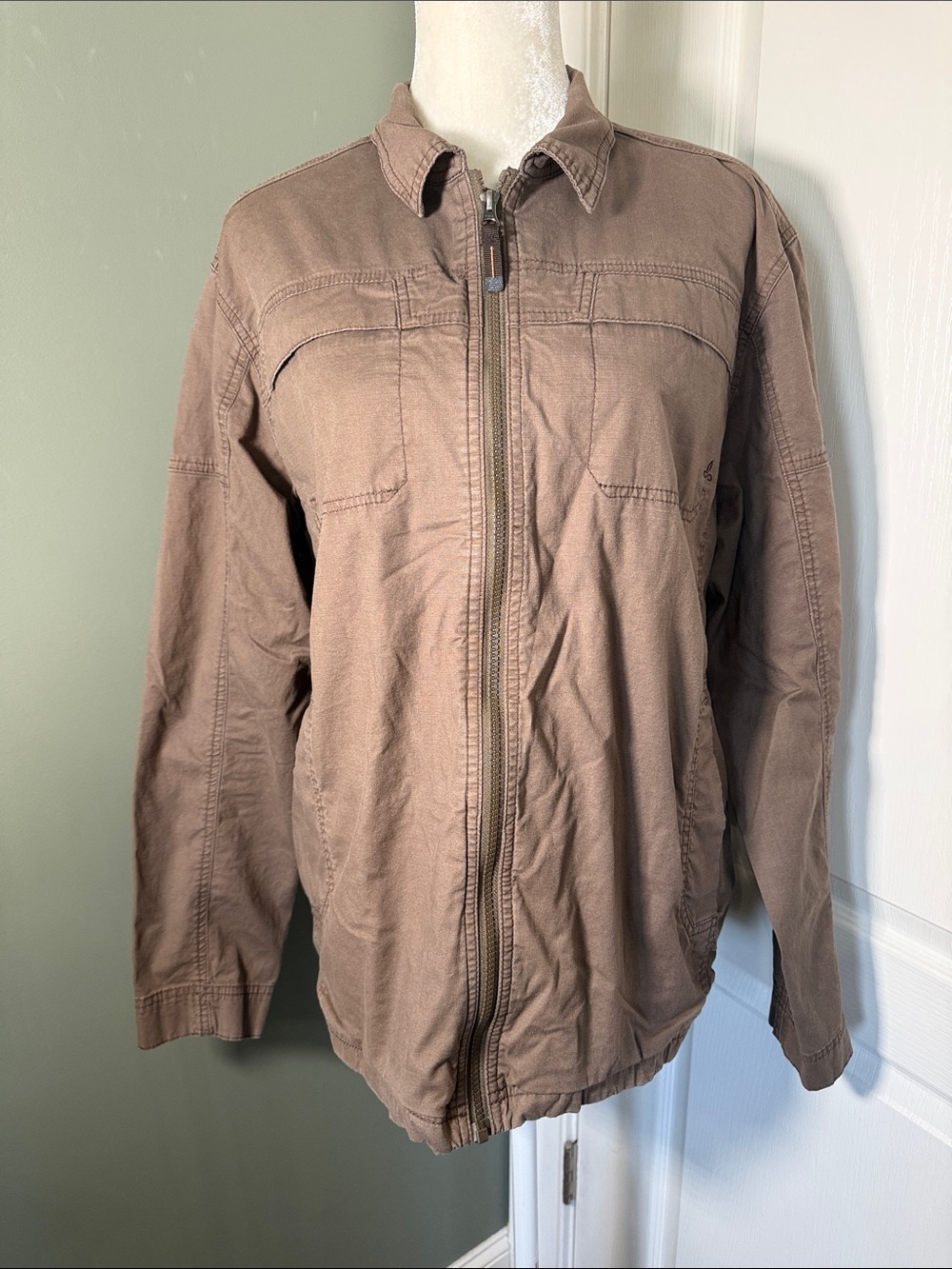 Prana Brown Utility Jacket Organic Cotton Zip Front Size Large